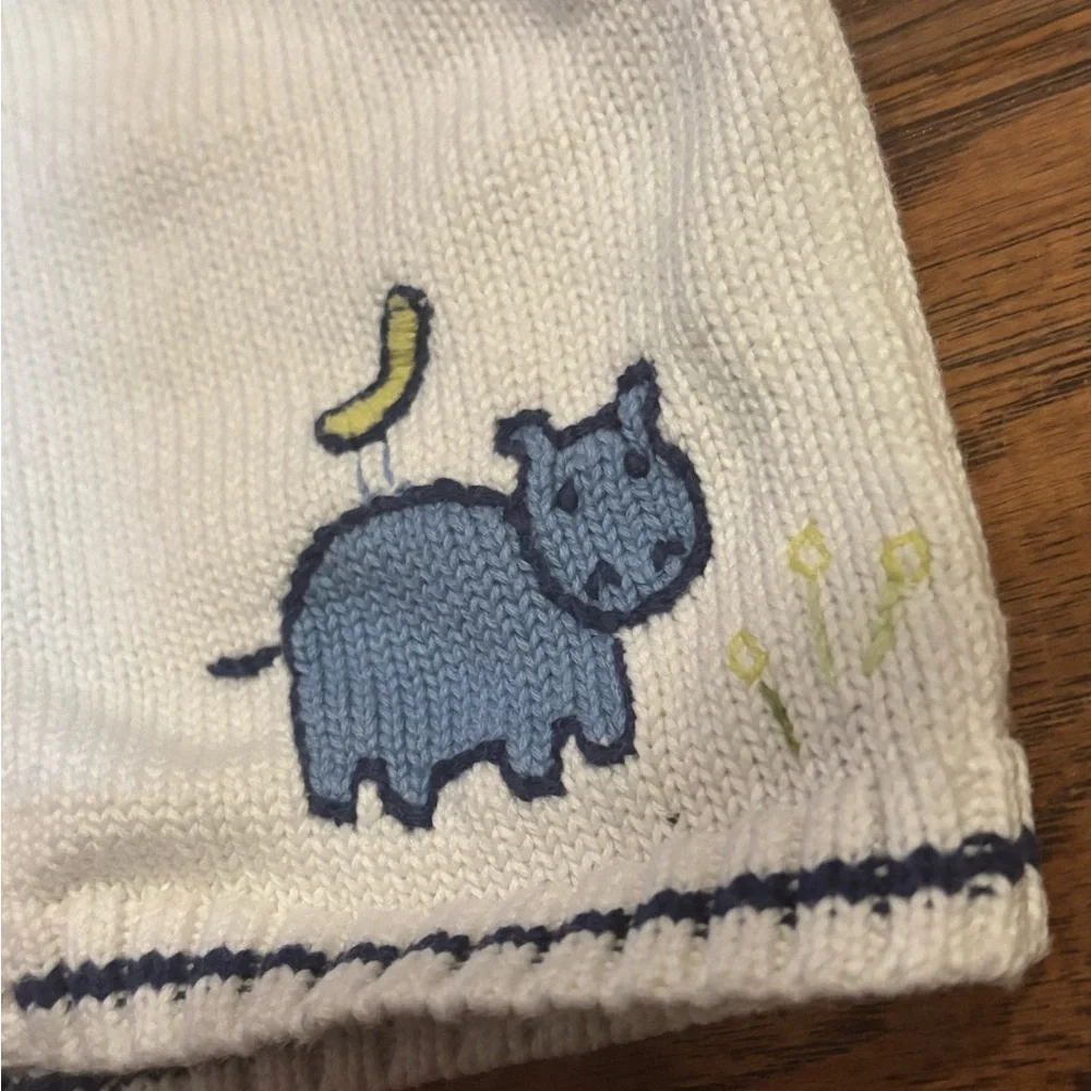 Janie and Jack Layette Knit Baby Hoodie | 3-6 Months | Hippo Embroidery